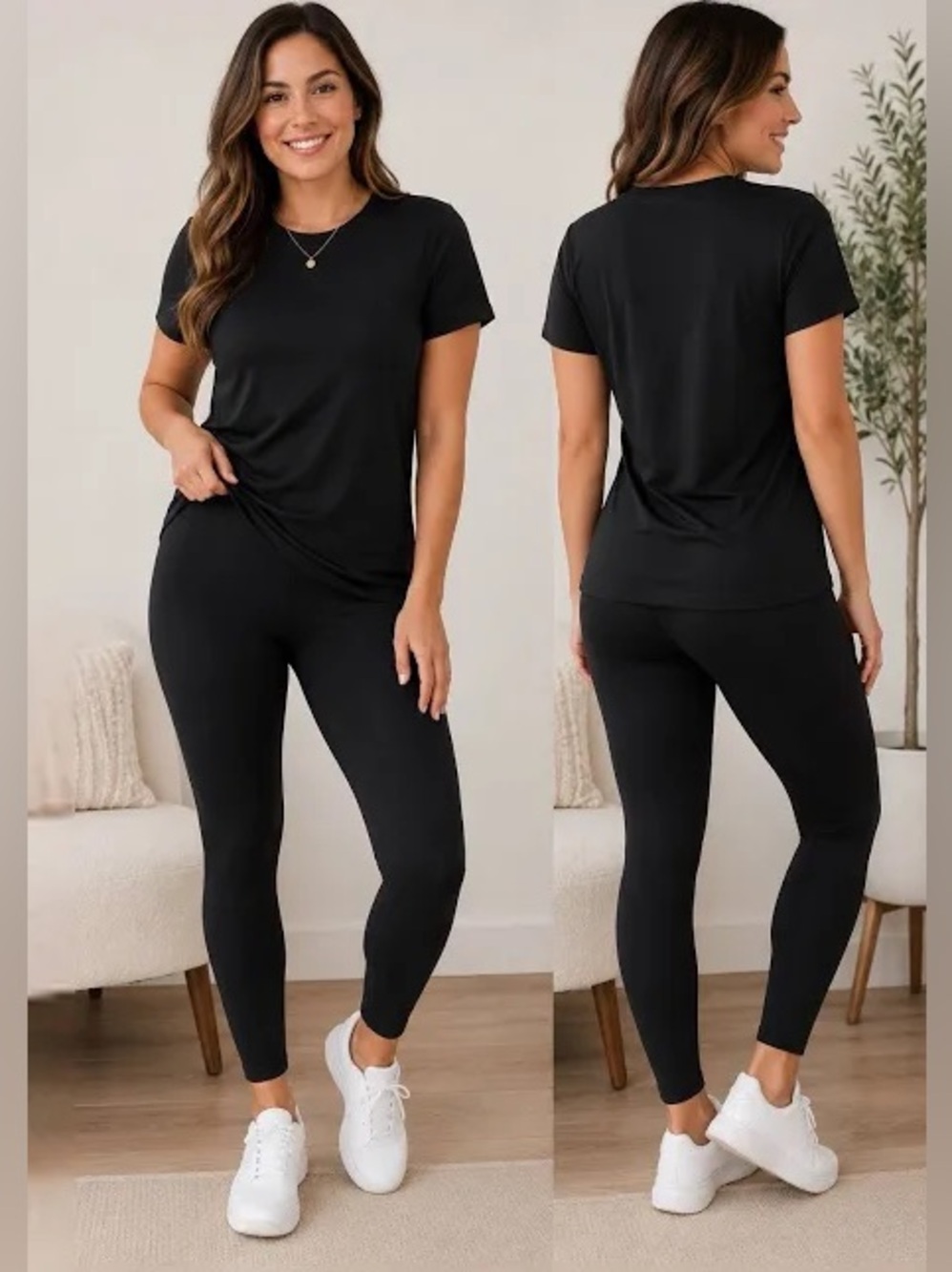 Zenana Black Soft Short Sleeve Legging Set Large Buttery Soft Stretch Lounge SM